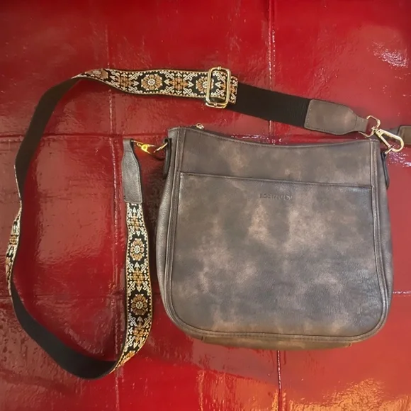 Premium Vegan Leather Coffee Brown Crossbody Purse with Guitar Strap - Picture 2 of 5